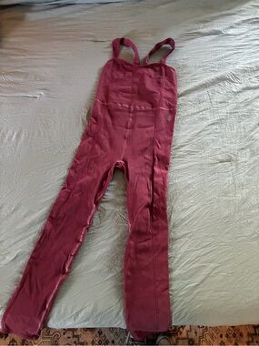Free People Ribbed Sleeveless Jumpsuit in Deep Rose